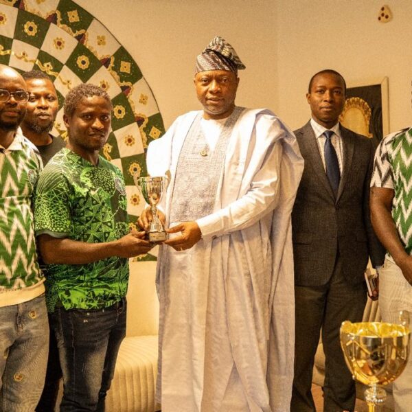 Nigerian Team presents their trophy at the Embassy after clinching 2nd place at the 2025 All Nations Football Competition in Stockholm. The Team won the 2023 edition of the competition.