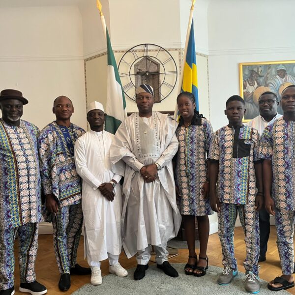 Two students from Prime Seed of Abraham High School, Ibusa, Delta State, Nigeria, with officials, visited Embassy of Nigeria, Stockholm after proudly representing Nigeria at the Stockholm Junior Water Prize Competition/World Water Week.