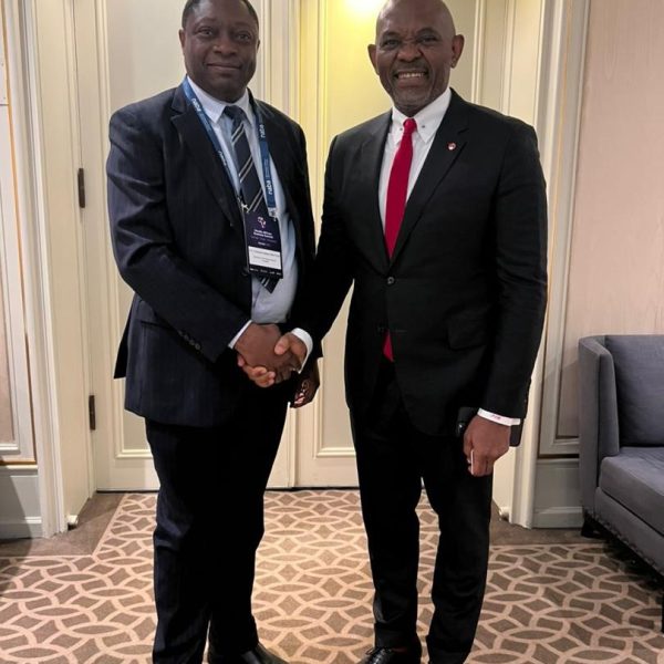 Amb. Elias-Fatile, CDAai/Head of Mission with Mr. Tony Elumelu at the 2025 Nordic-African Business Summit in Oslo, Norway.